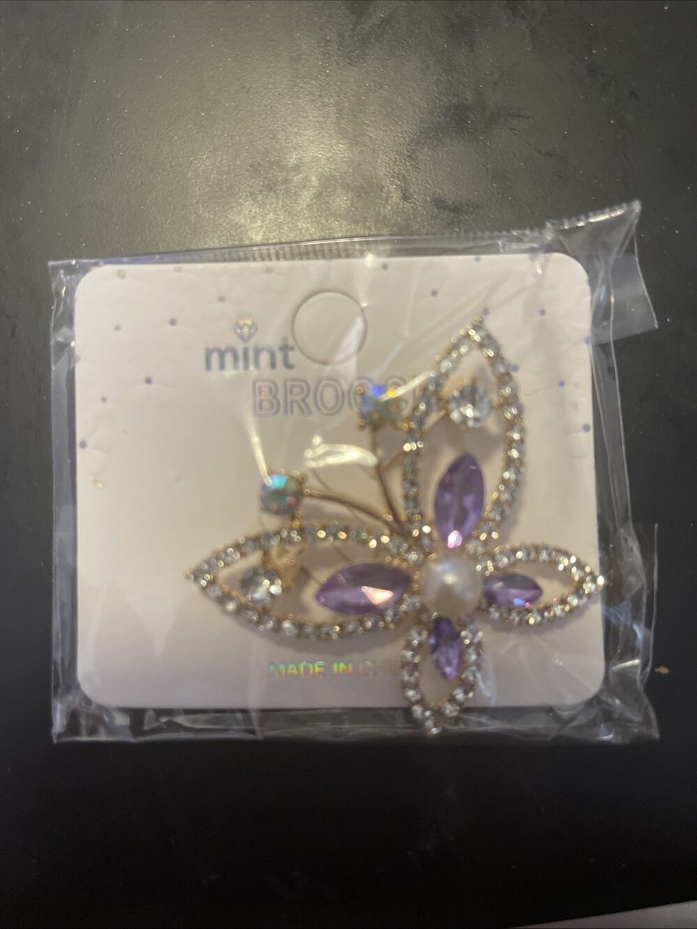Butterfly Brooch Gold Plated w/Multi Colors